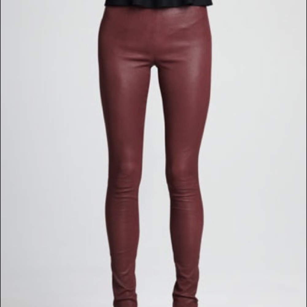 THEORY Piall Burgundy Lambskin Leather Pants